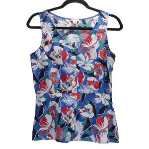 J Crew Blue Linen Floral Print Peplum Sleeveless Blouse size 2